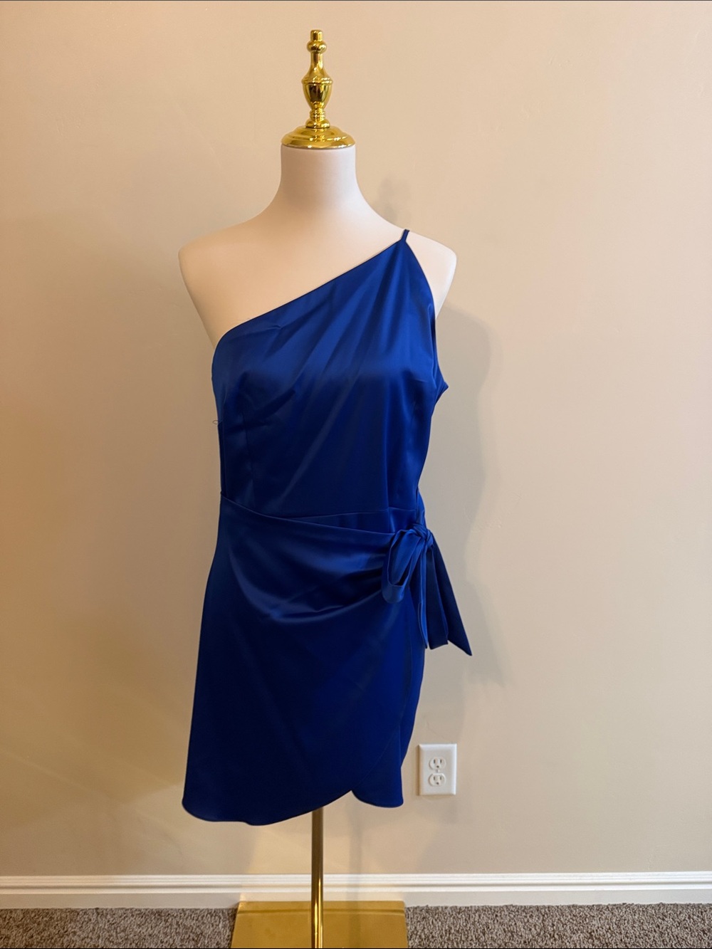 Gianni Bini One-Shoulder Cobalt Blue Satin Dress with Side Tie